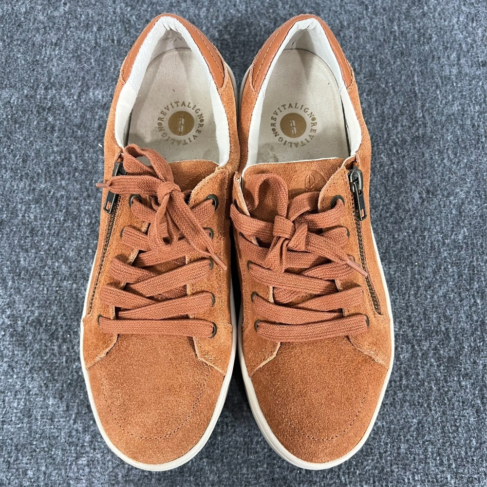 Revitalign Sneaker Womens 9.5 Rust Orange Suede Side Zip Orthotic Casual Comfort - Picture 3 of 10